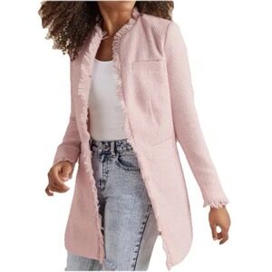 Venus Women's Tweed Fringe Coat‎ Jacket Pale Pink Size 4 Open Front Lined Blazer